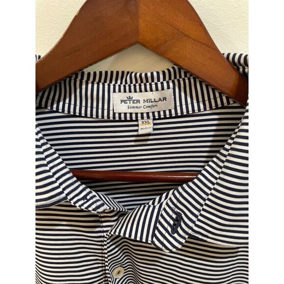 Peter Millar Men's XXL Striped Polo Shirt Summer Comfort Navy & White - Picture 3 of 7